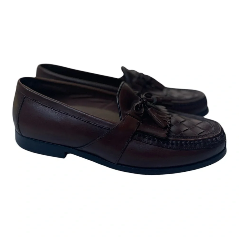 Johnston & Murphy Men’s Halsey Brown Leather Woven Tassel Loafers